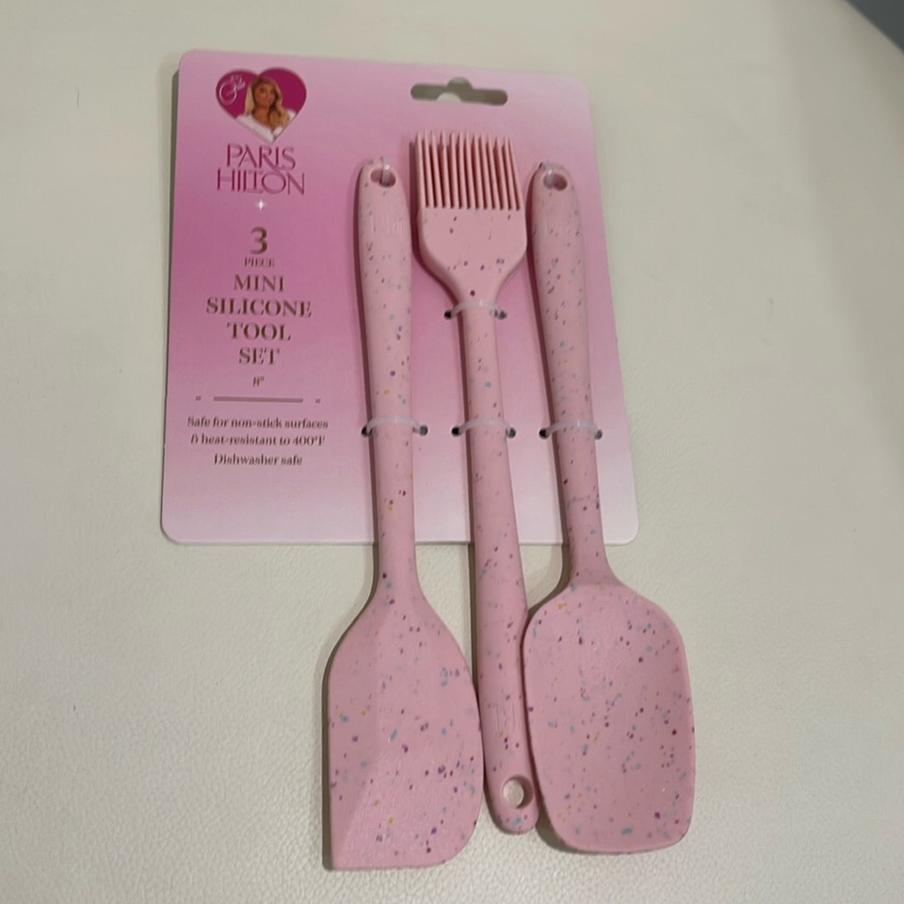 Paris Hilton Pink "Confetti Colors" 3 Piece Mini Silicone Kitchen Tool Set